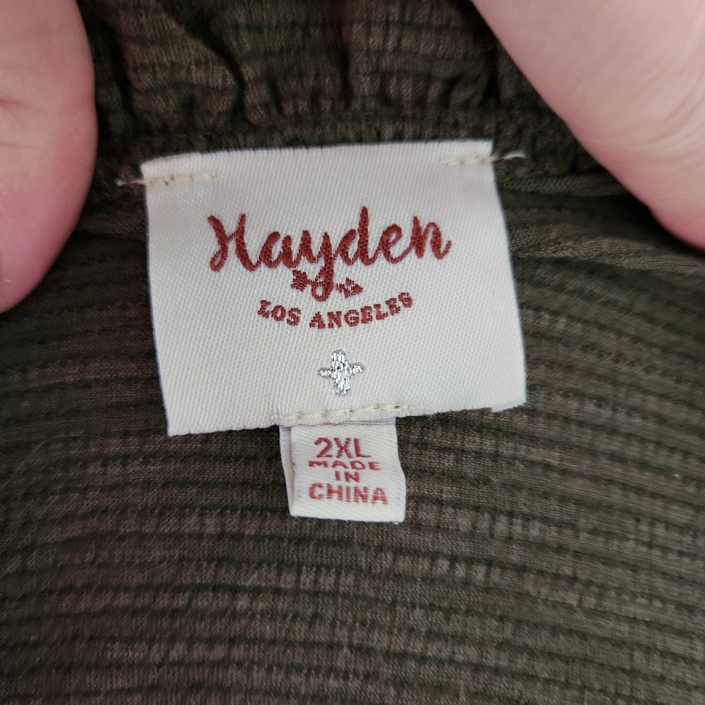 Hayden Los Angeles Olive Green Ruffle Trim‎ Long Sleeve Knit Top 2XL HY2081W - Picture 3 of 5